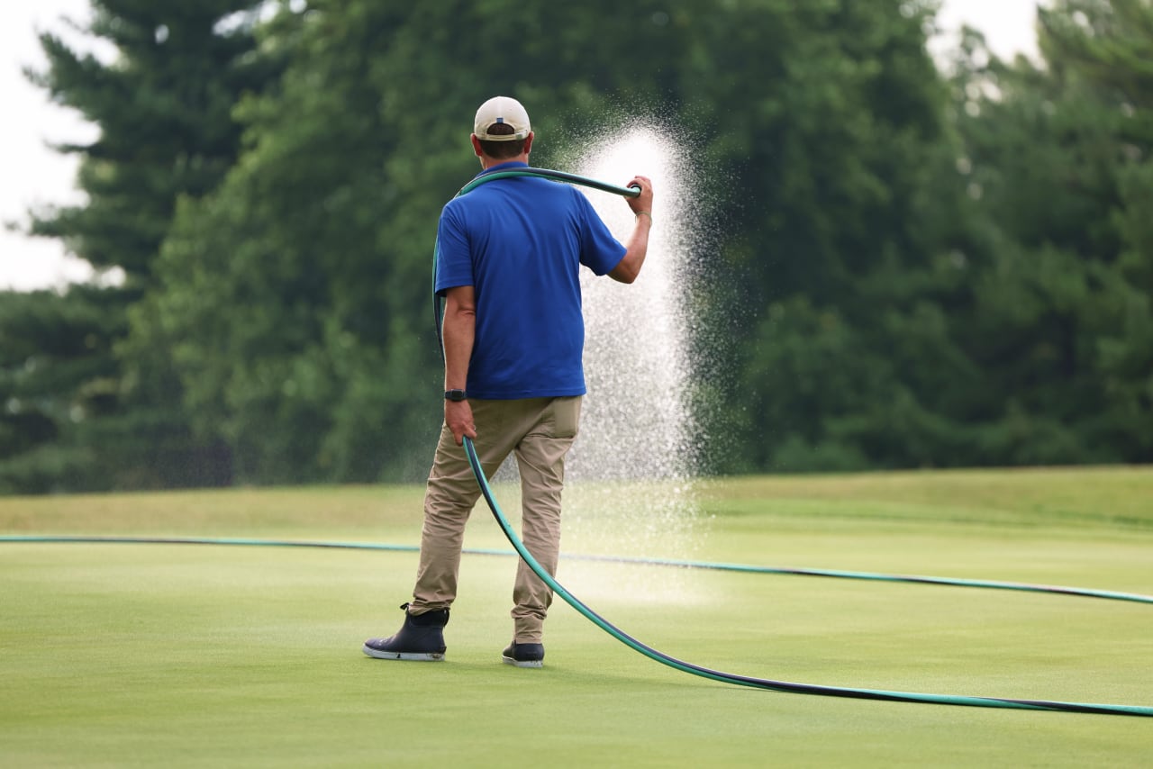 watering golf course green